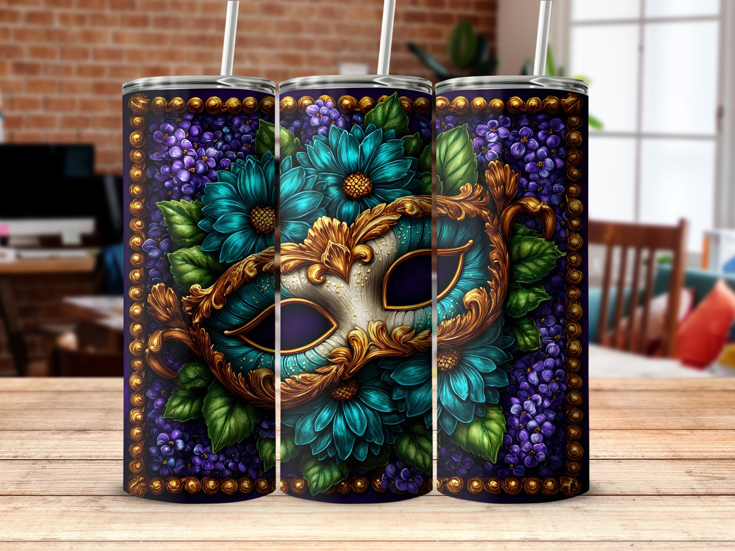 Elegant Masquerade Mask with Floral Design Tumbler