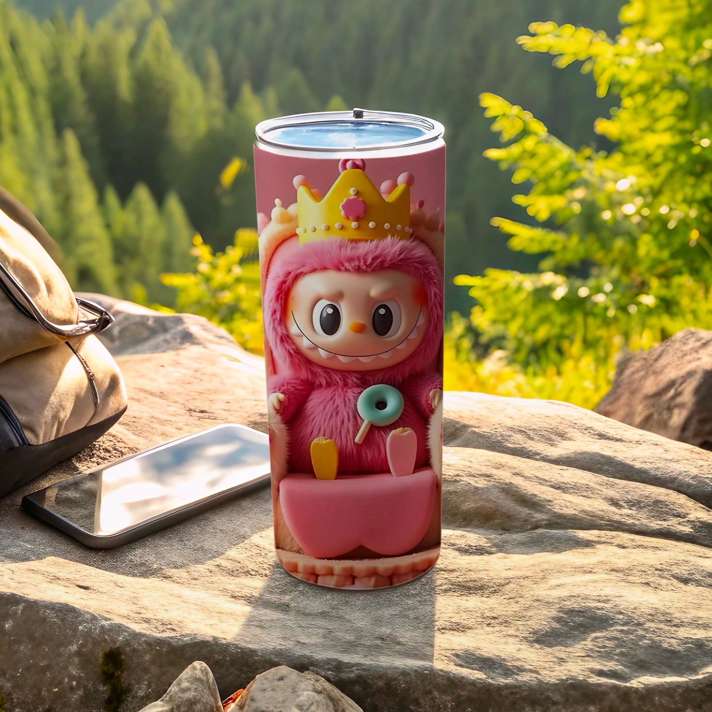 Cute Monster with Crown and Pink Outfit Travel Tumbler