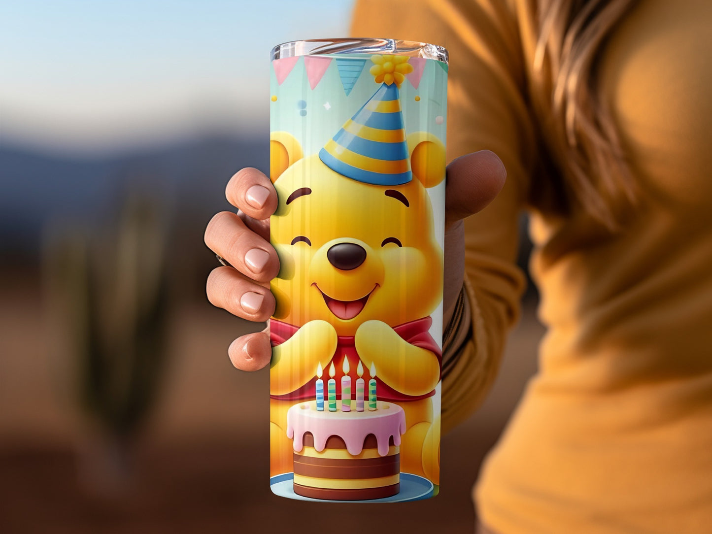 Bear with Cake Birthday Party Scene with Balloons Tumblers