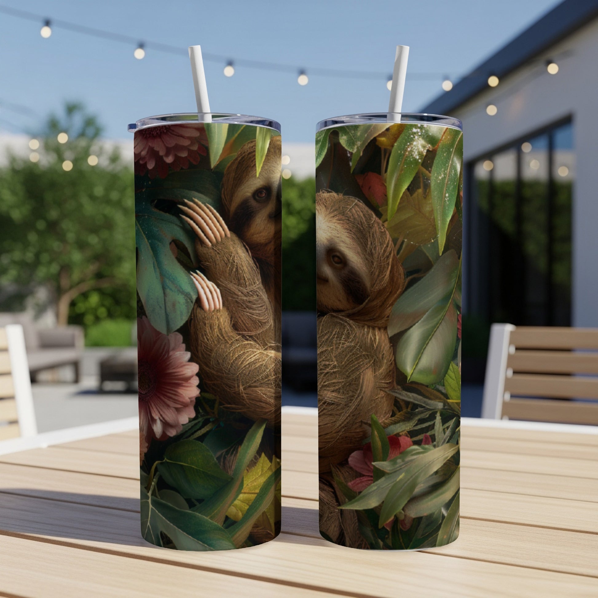 Two tumblers with a sloth and flowers design.