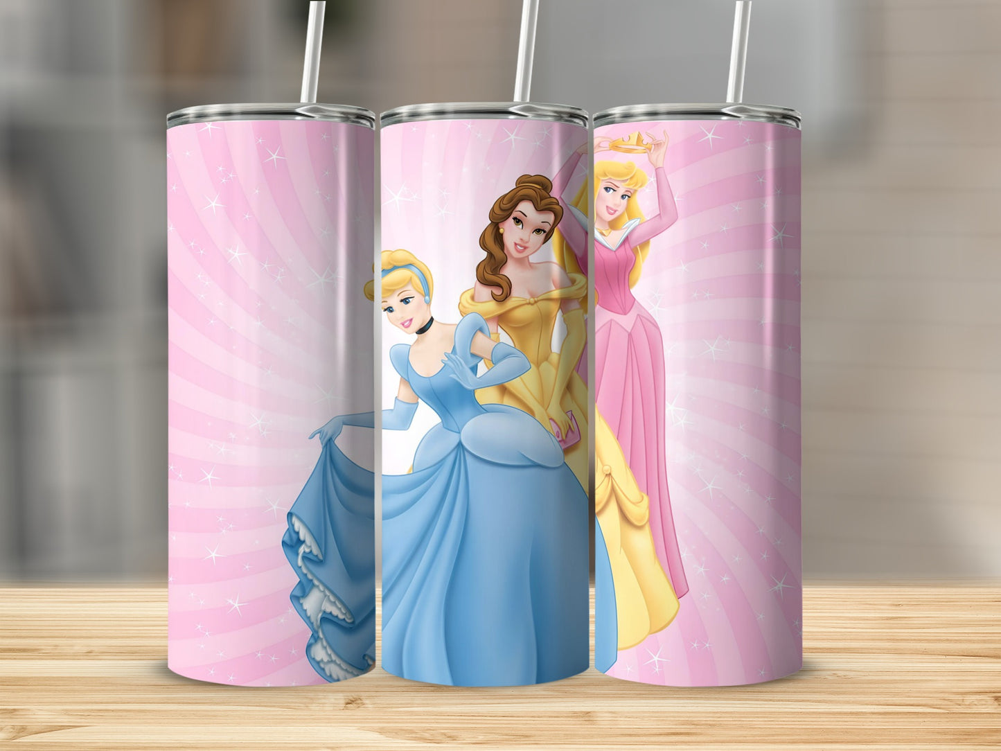 Disney Princesses Pink Background Tumbler Product