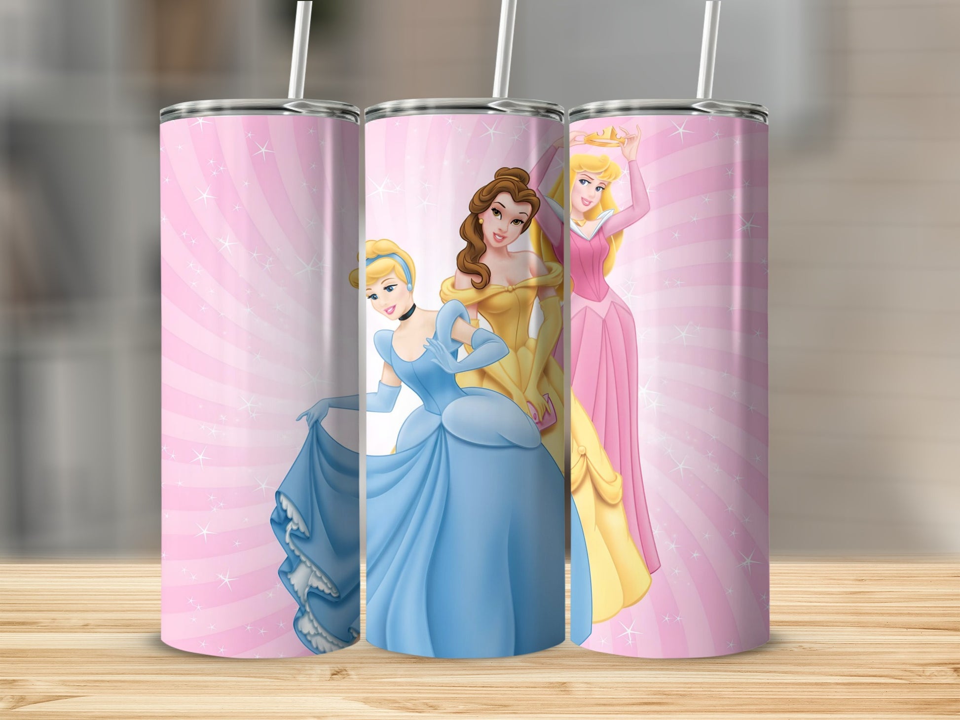 Disney Princesses Pink Background Tumbler Product