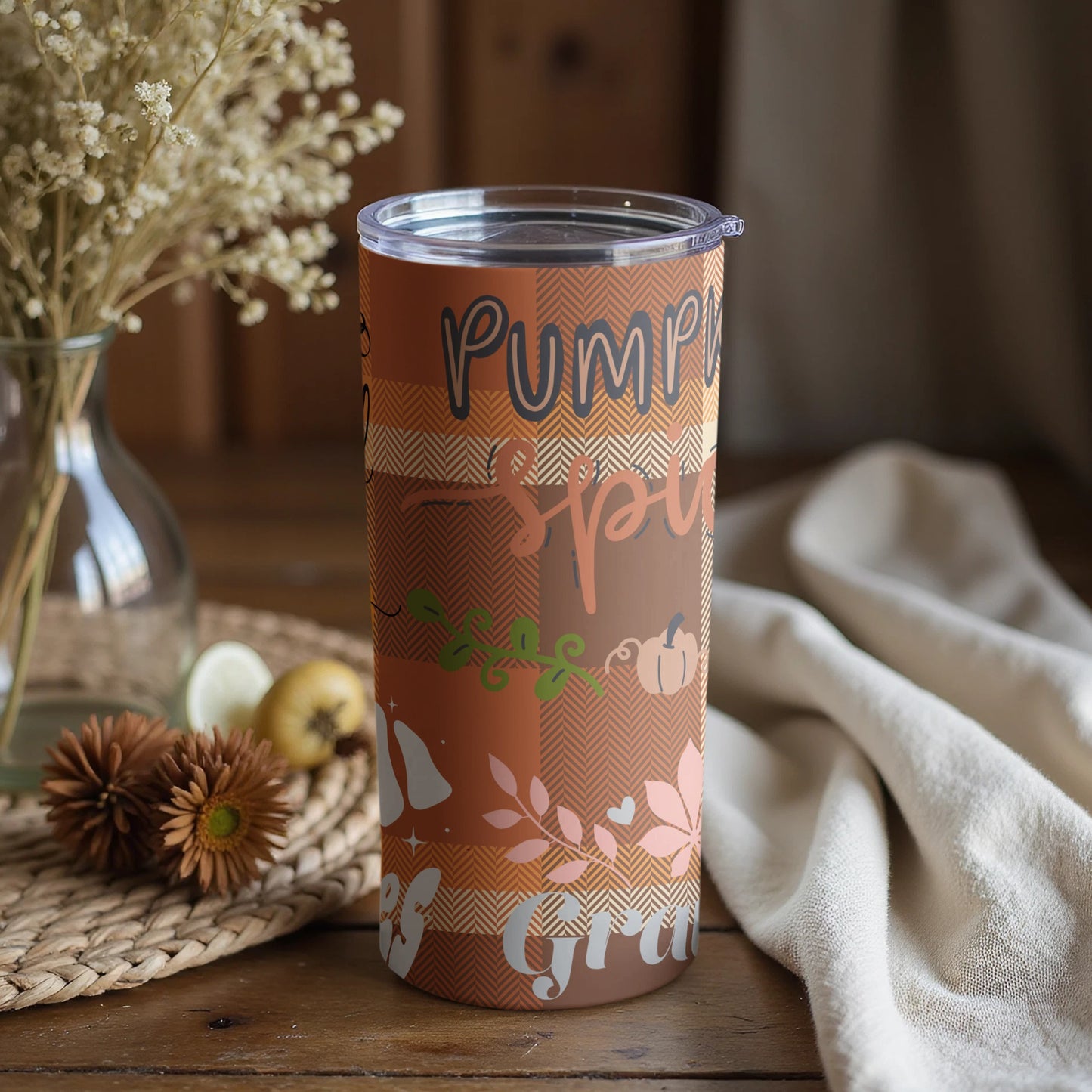 Pumpkin Spice Fall Themed Insulated Tumbler Cup