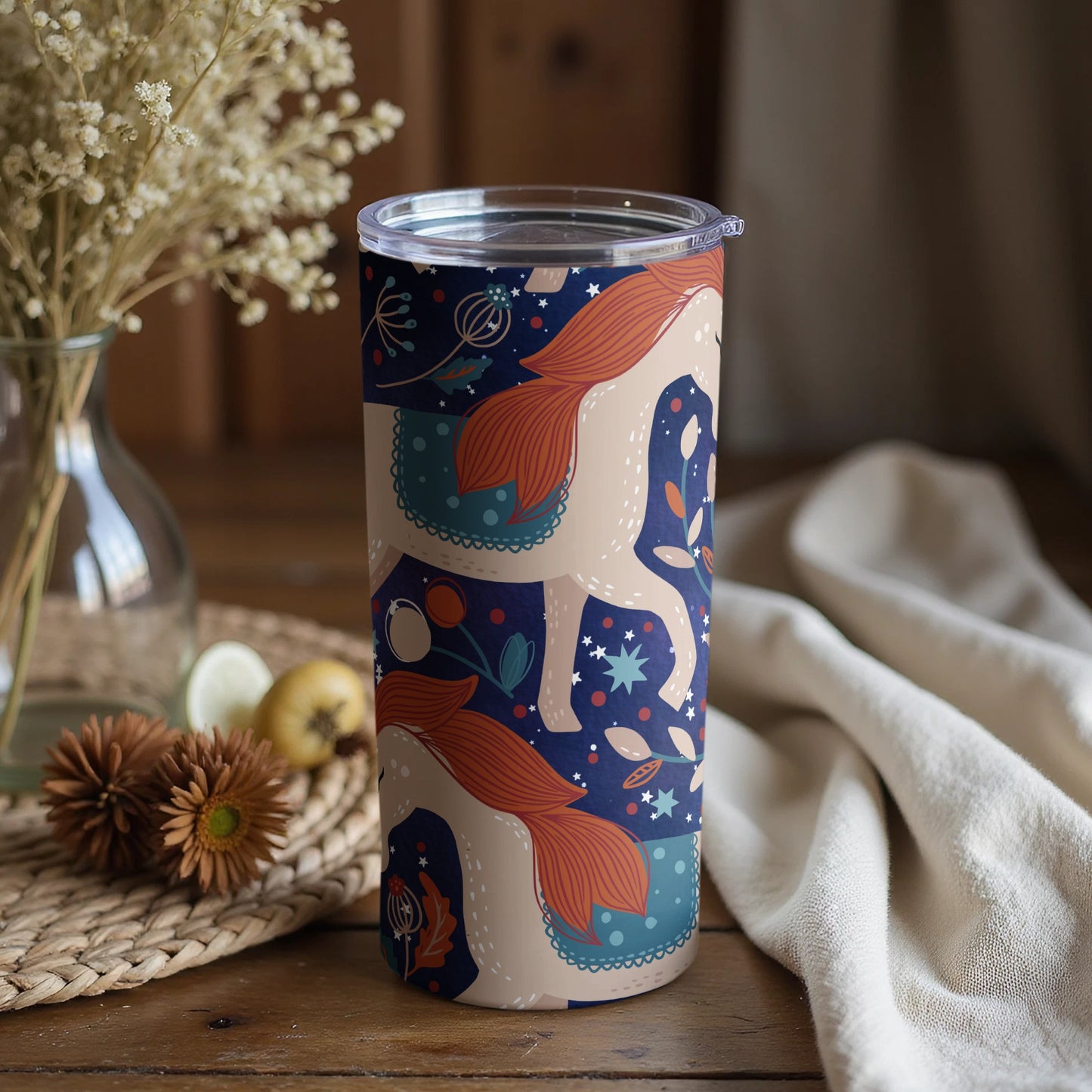 Enchanting Horse and Floral Travel Tumbler