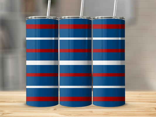Three tumblers with red, white, and blue horizontal stripes.