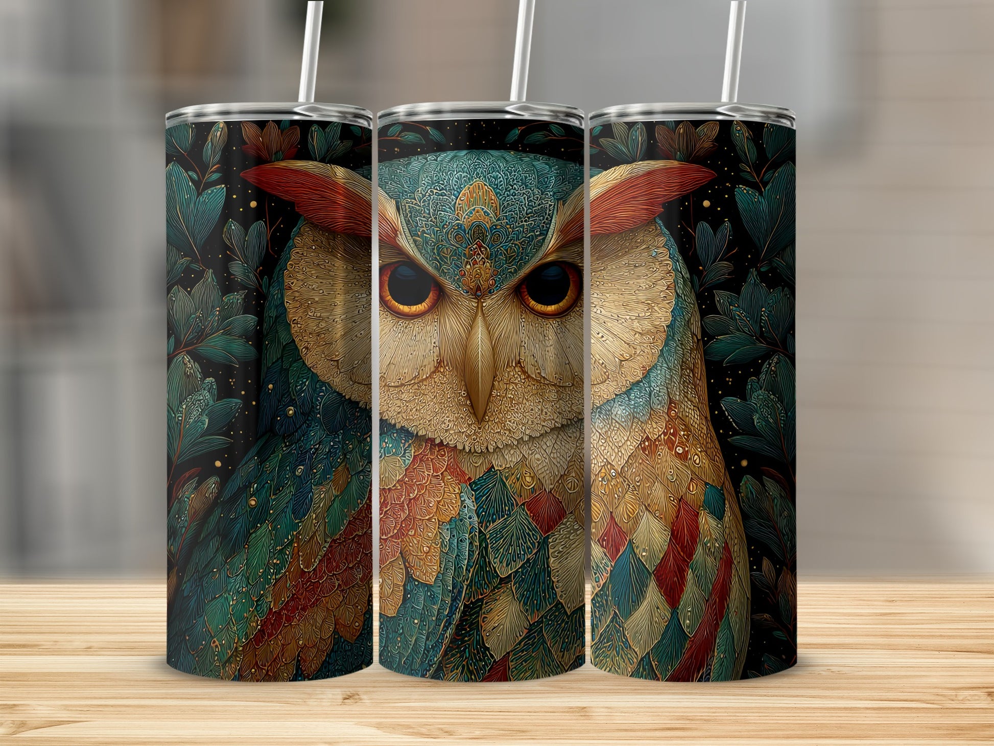 Colorful Owl Design Stainless Steel Tumbler Cup