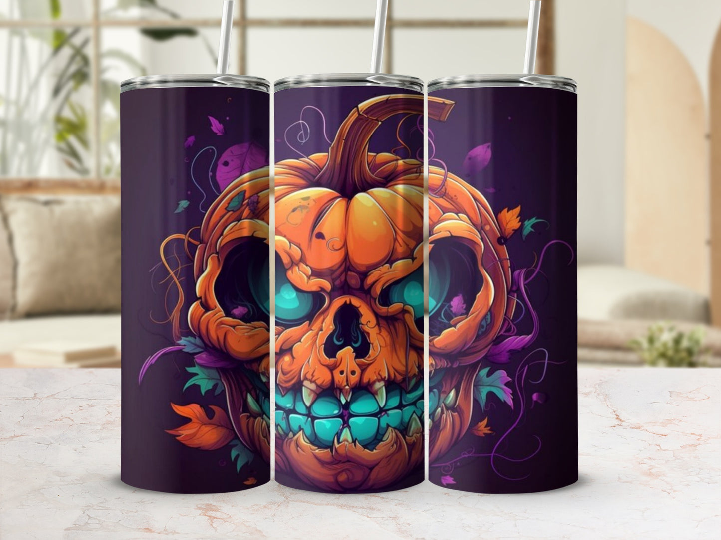 Halloween Pumpkin Skull Design Insulated Tumbler