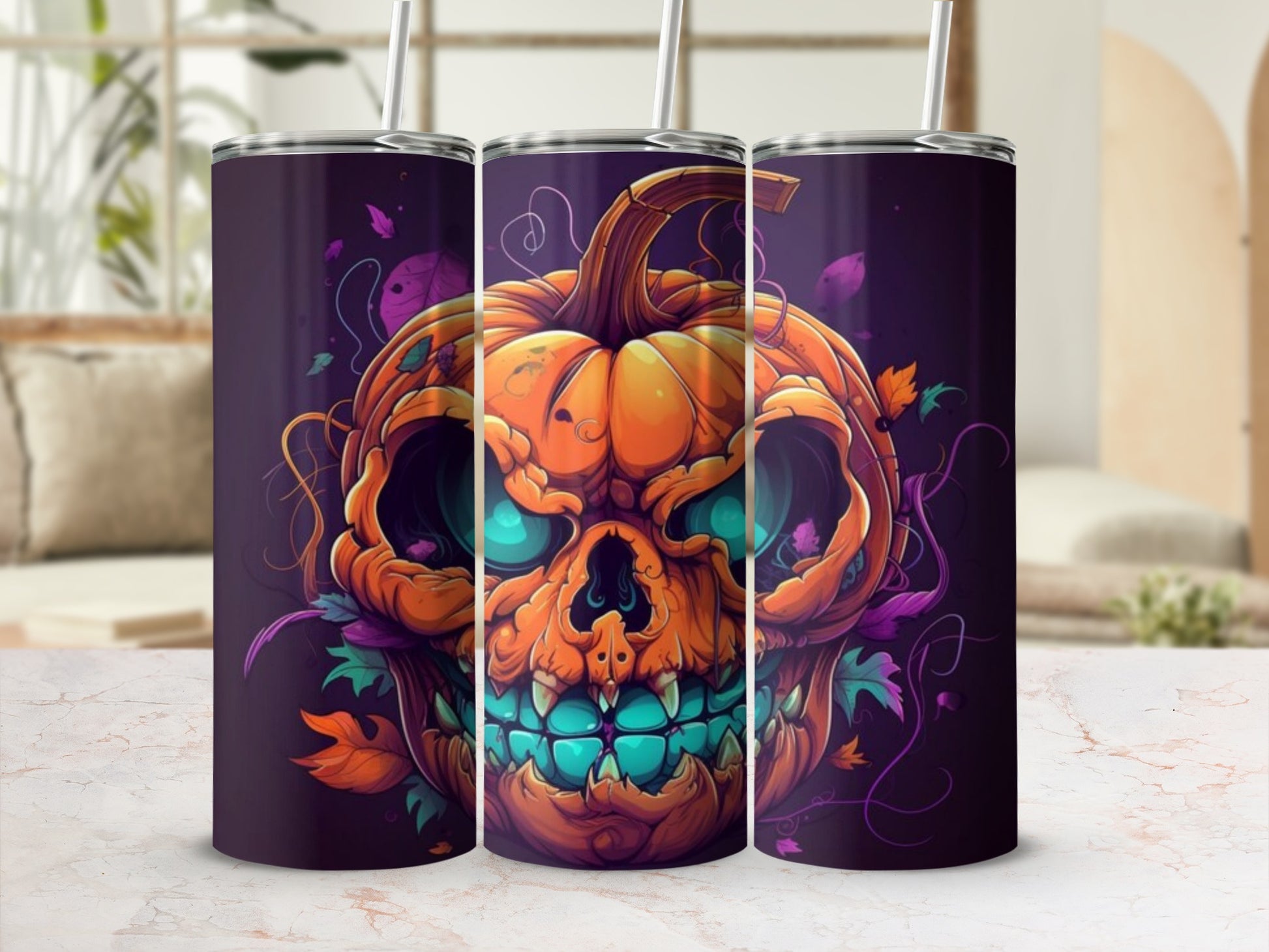 Halloween Pumpkin Skull Design Insulated Tumbler