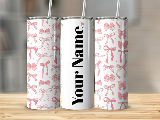 Personalized Pink Bows Design Tumbler with Straw