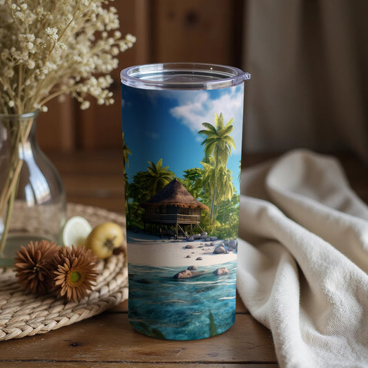 Tropical Beach Scene Insulated Travel Tumbler