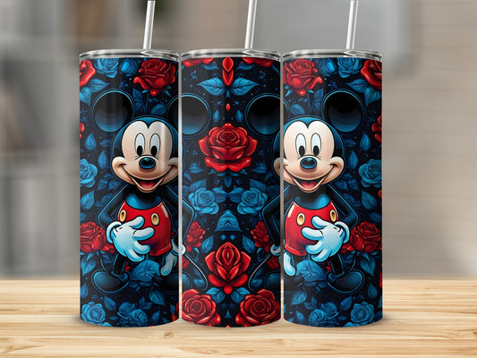 Mickey Mouse Tumbler with Vibrant Red and Blue Roses