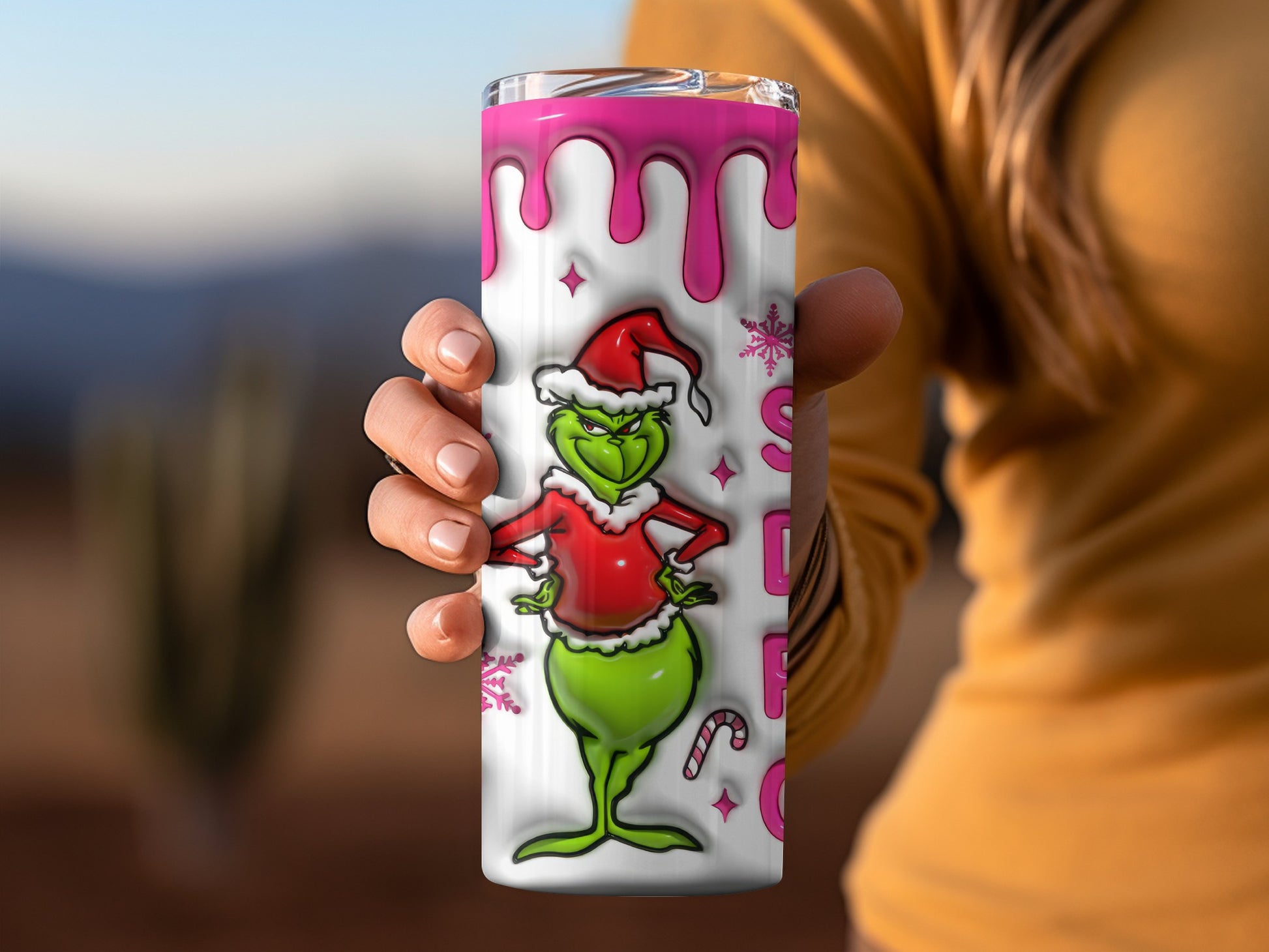 Grinch Christmas Design Tumbler Santa Hat Cup Holiday