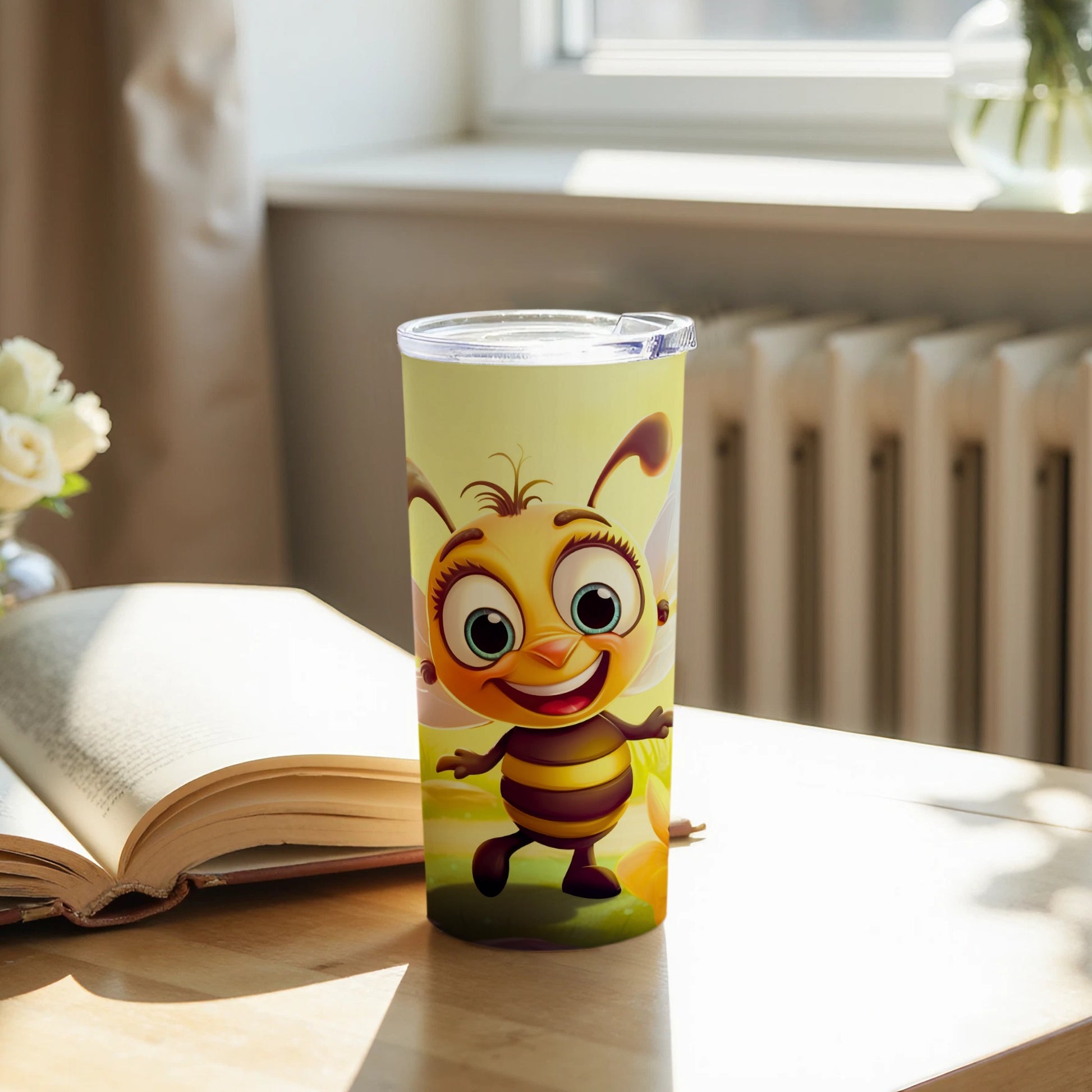 Joyful Animated Bee Design Yellow Striped Tumbler product type