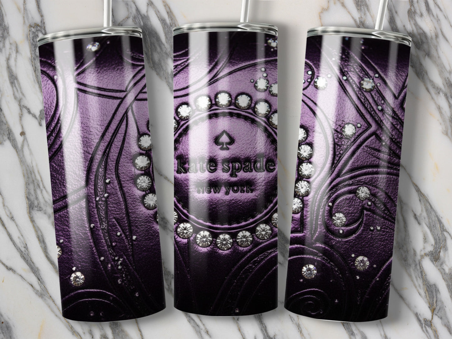 Kate Spade Inspired  New York Embossed Design On Purple Tumblers
