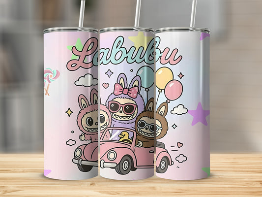 Cute Labubu Character Themed Travel Tumbler with Straw