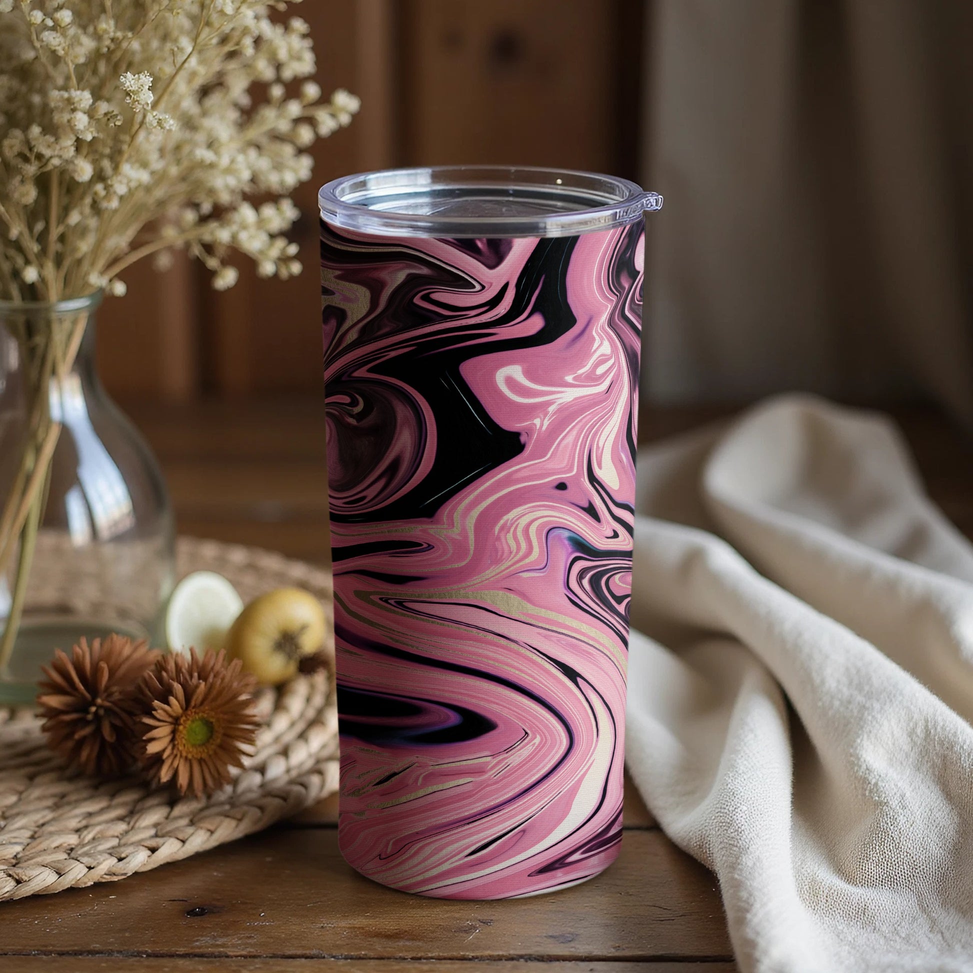 Pink and Black Swirl Pattern Tumbler product