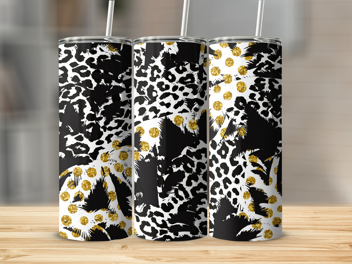 Black and Gold Leopard Print Stainless Steel Tumbler