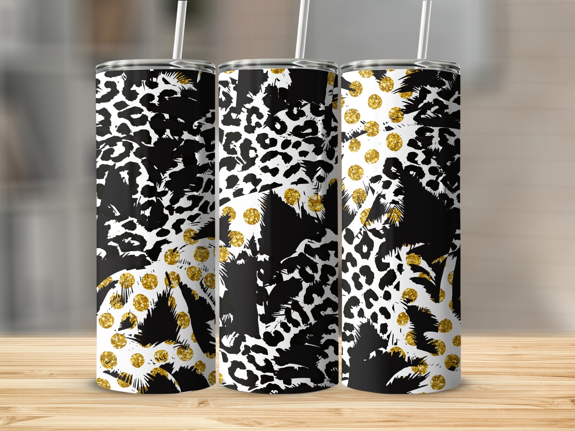 Black and Gold Leopard Print Stainless Steel Tumbler