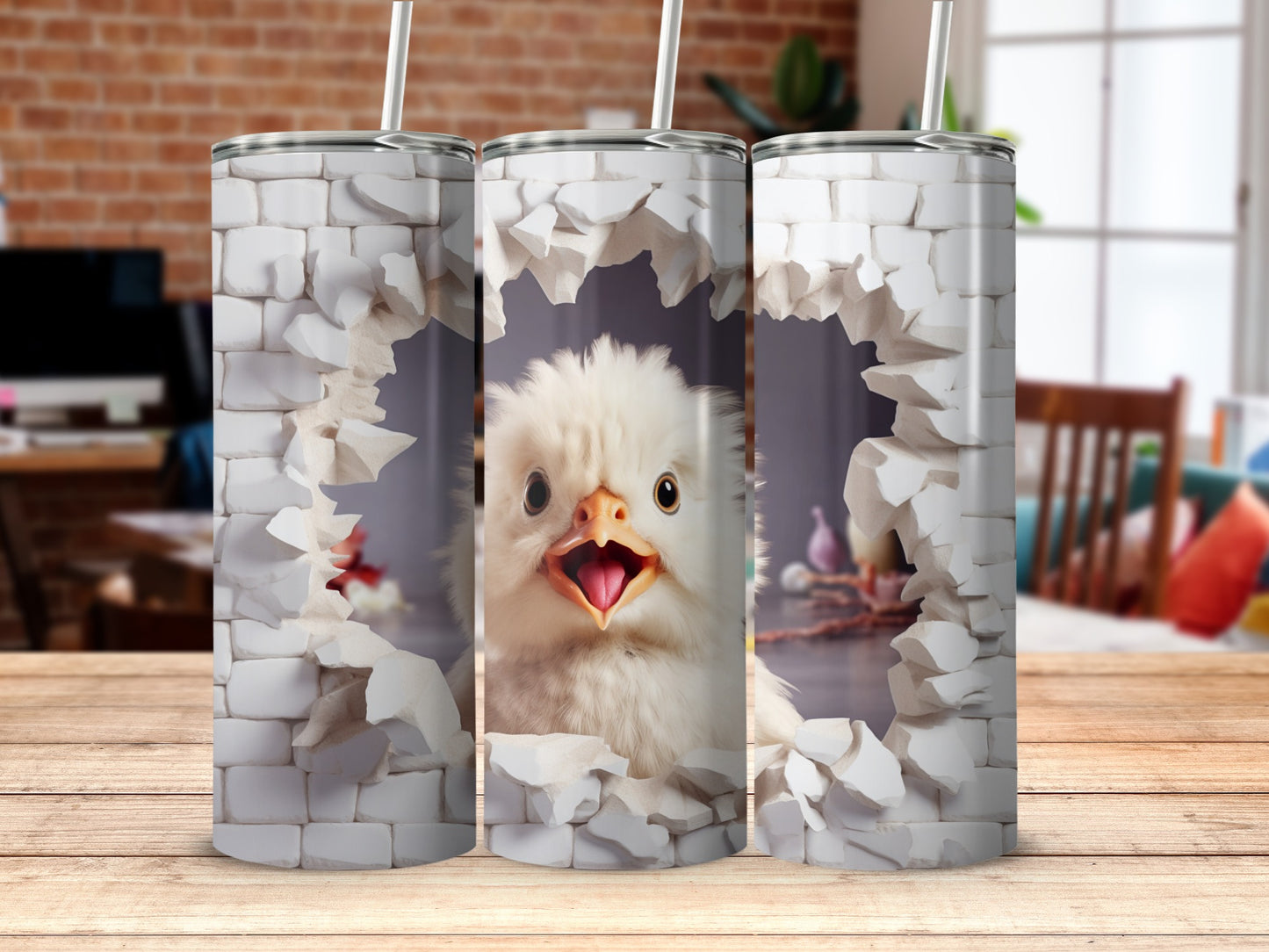 Adorable Fluffy Chick Broken Brick Wall Unique Design product type
