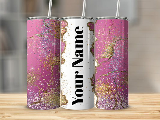 Glitter Pink Custom Name Tumbler with Straw