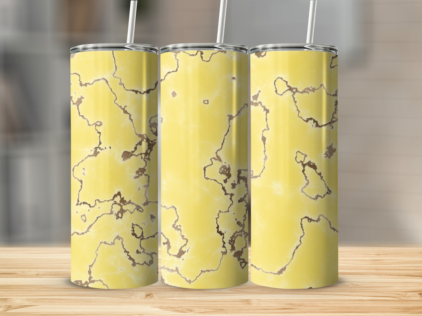 Elegant Marble Lines on Yellow Background Design Tumblers
