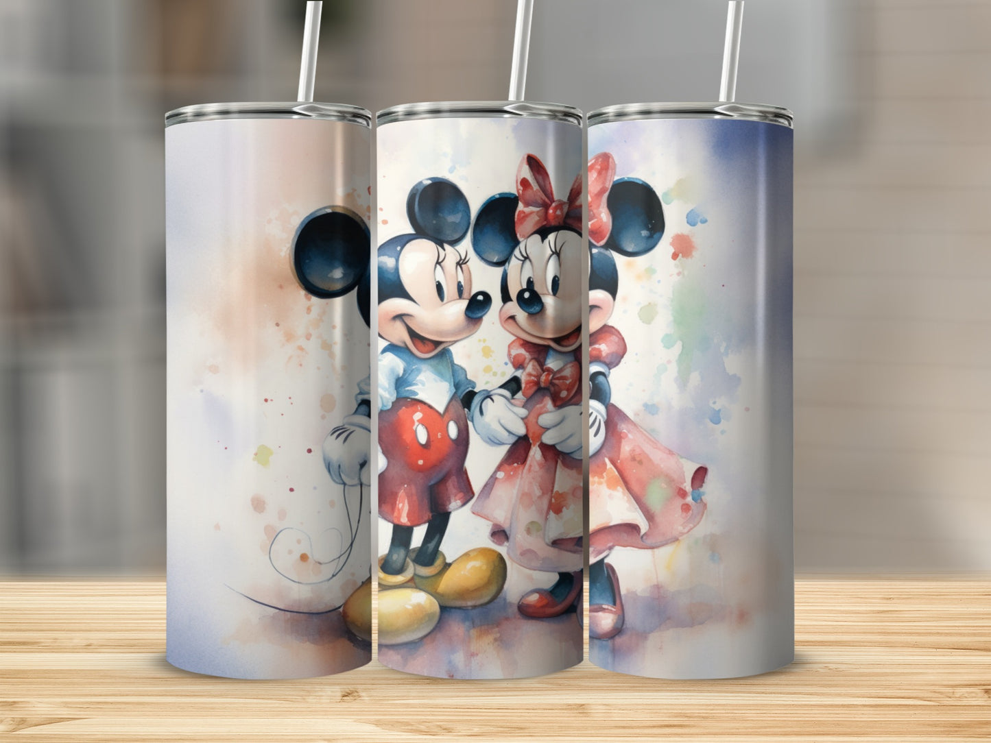 Mickey and Minnie Watercolor Design Tumbler Cup