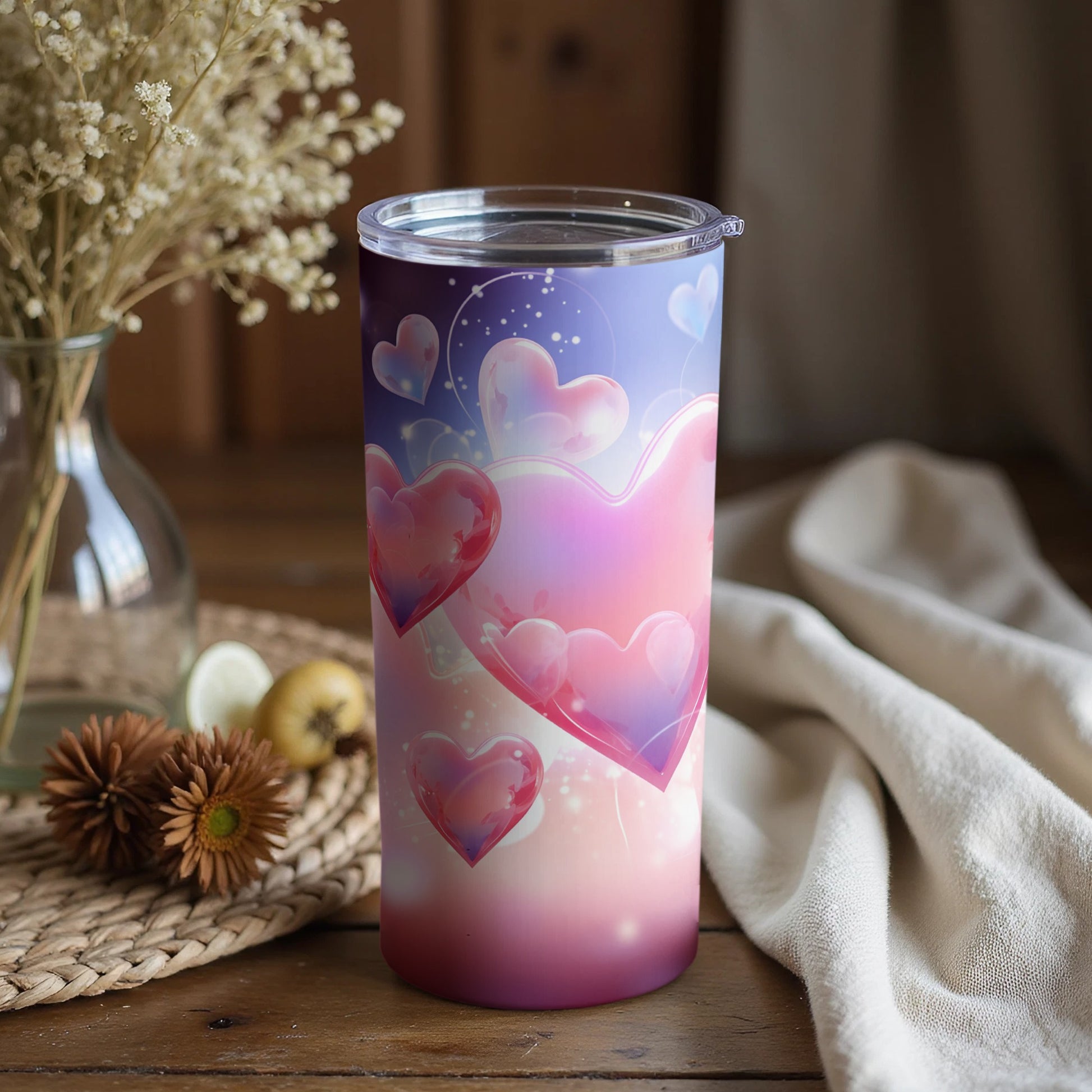 Abstract Pink and Purple Hearts Design Tumbler