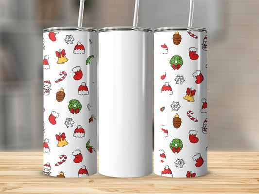 Festive Holiday Printed Tumbler with Straw Holiday Decor