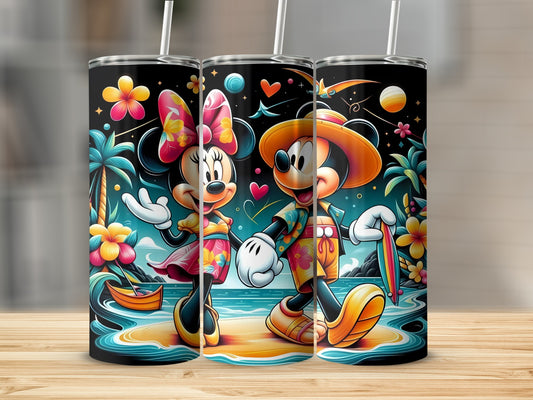 Cute Disney Characters in Tropical Beach Art Tumblers