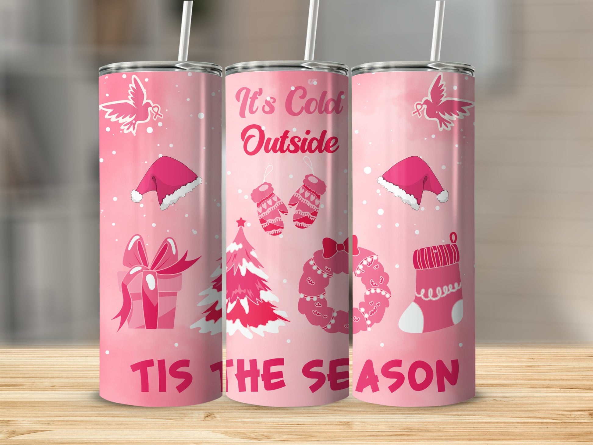 Christmas Pink Seasonal Design Festive Drinkware