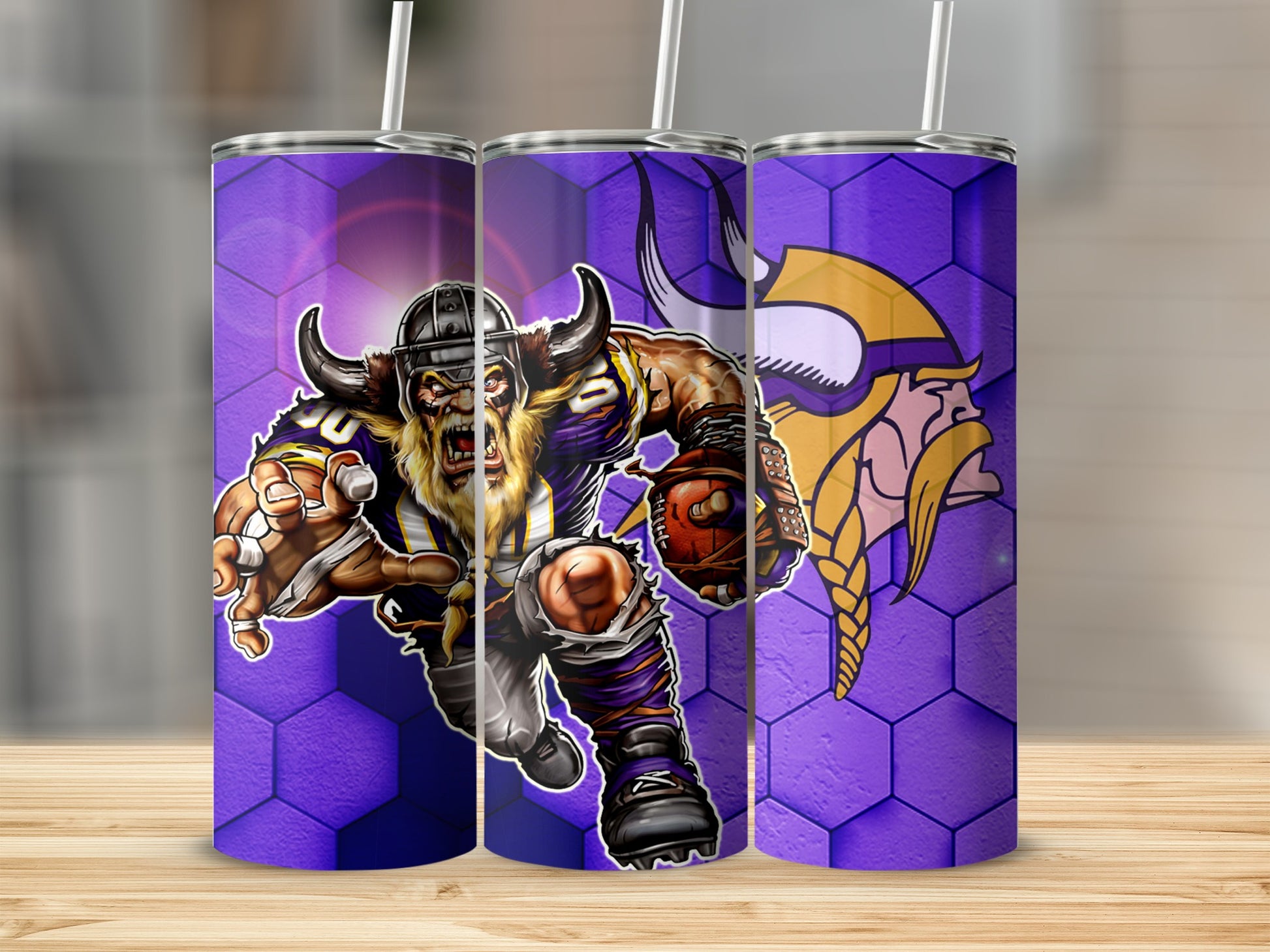 Viking Football Player Tumbler Purple Design Cup
