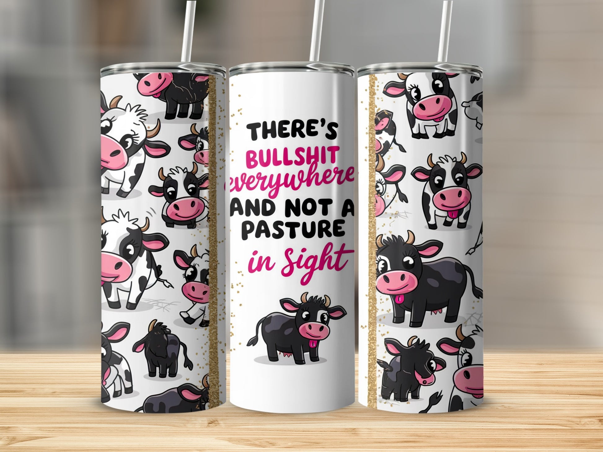 Cute Cartoon Cows Bullshit Pasture Gold Glitter product type