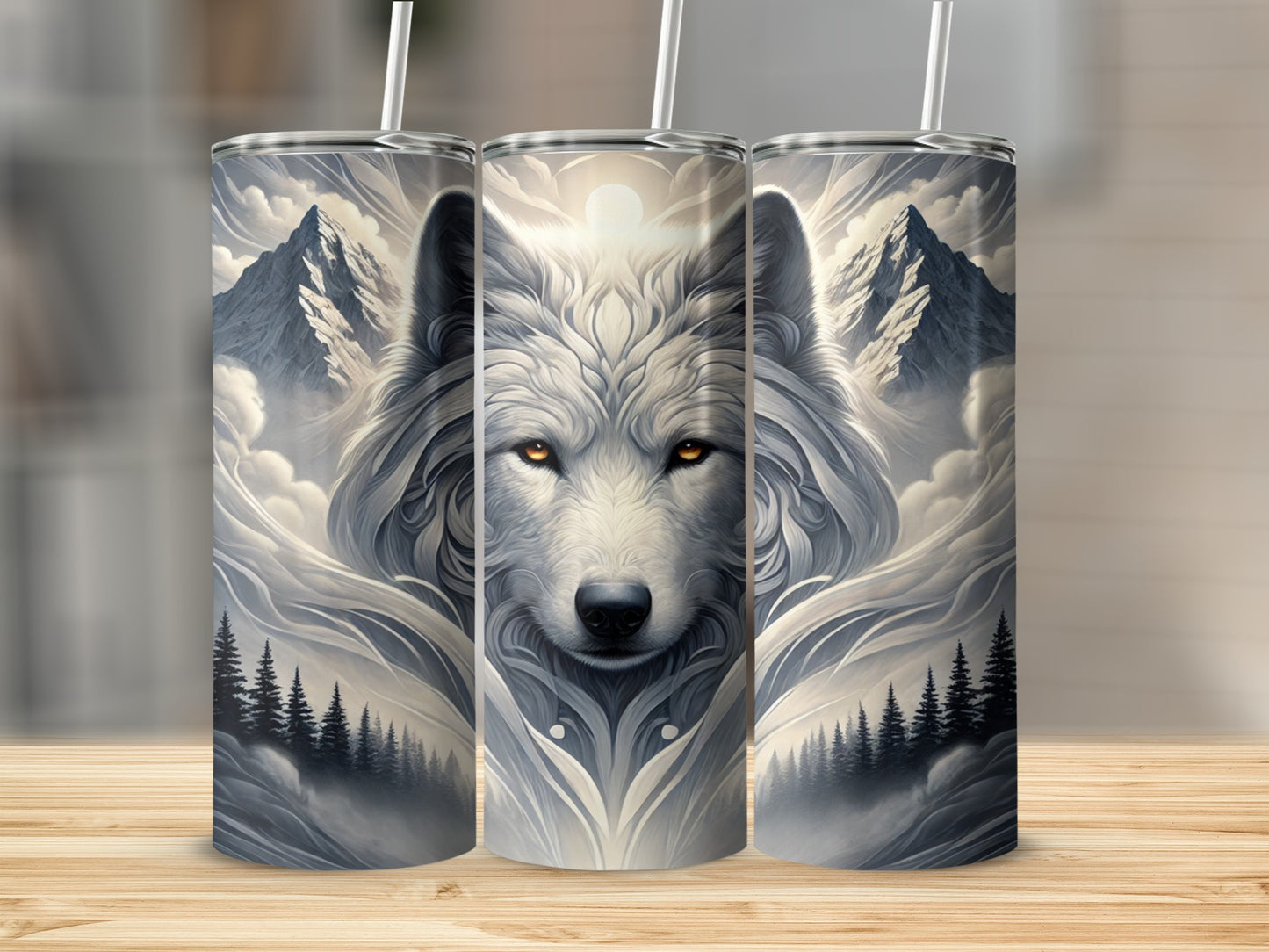 Majestic Wolf with Mountain Background Tumbler Cup