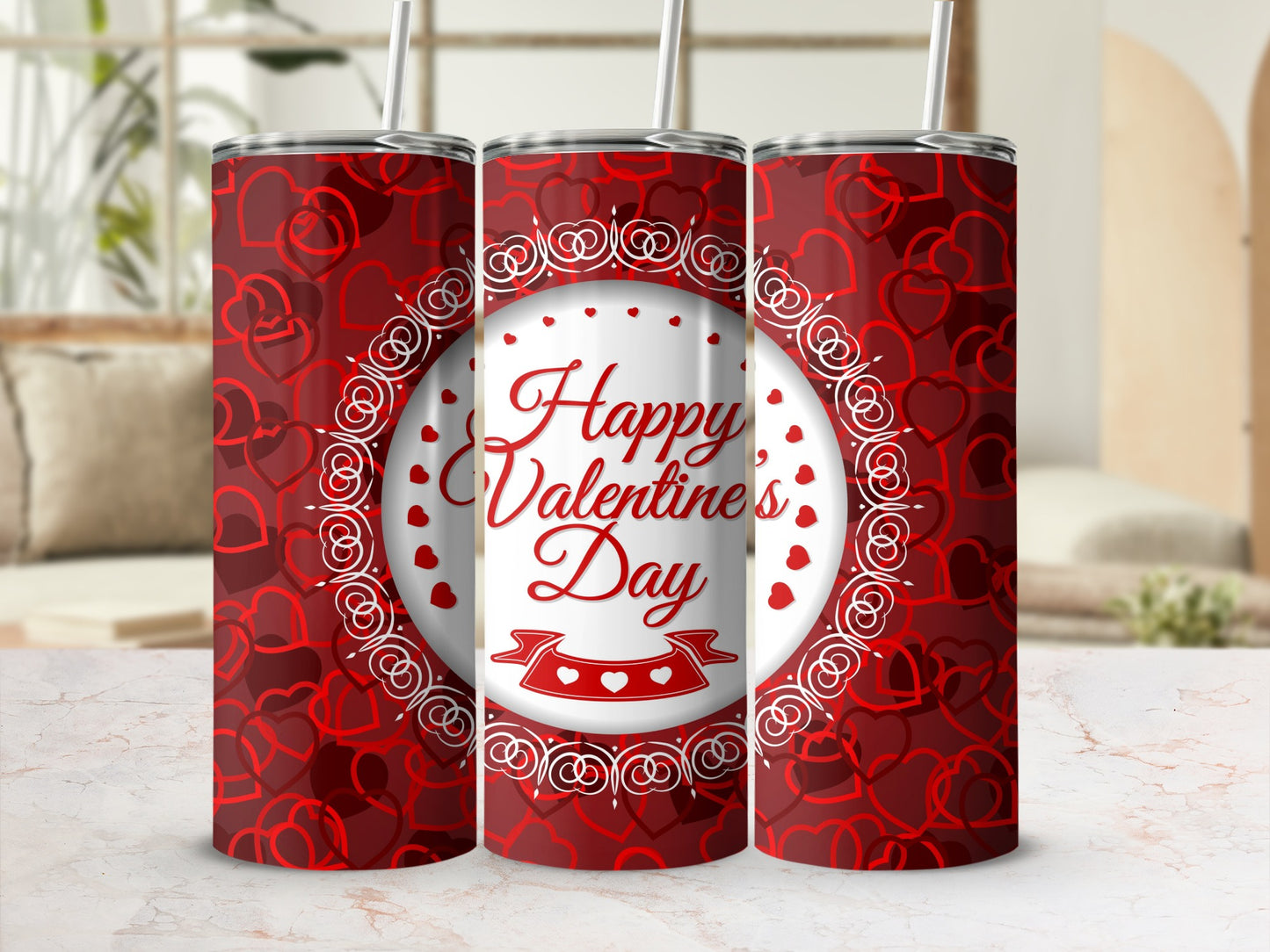 Happy Valentine's Day Red Hearts Pattern Tumbler product type