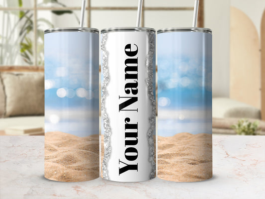 Personalized Beach Scene Tumbler with Name Customization