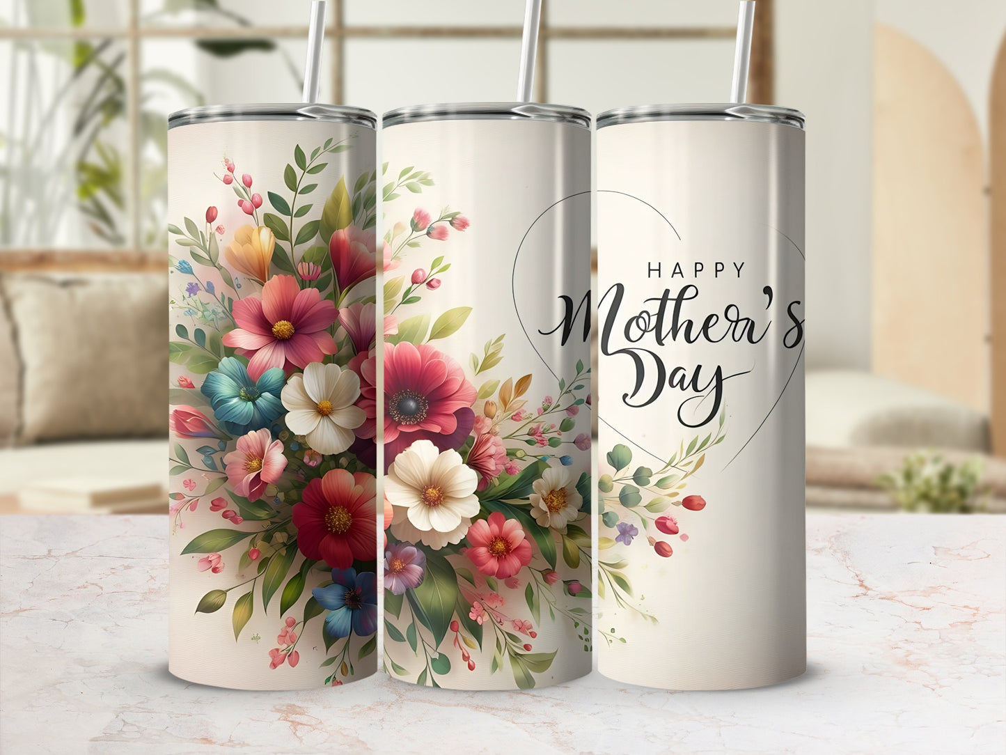 Happy Mother's Day Floral Print Travel Tumbler Gift