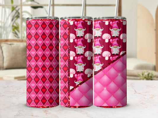 Valentine's Day Gnome Patterns and Hearts Tumbler