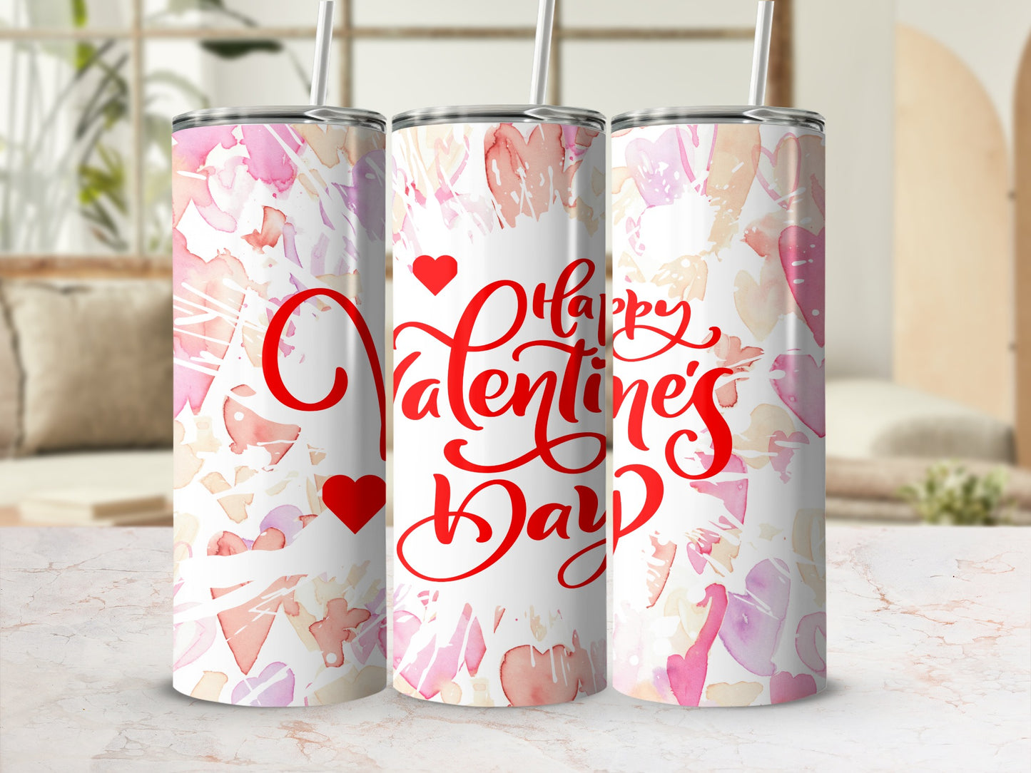 Happy Valentine's Day Tumbler with Hearts