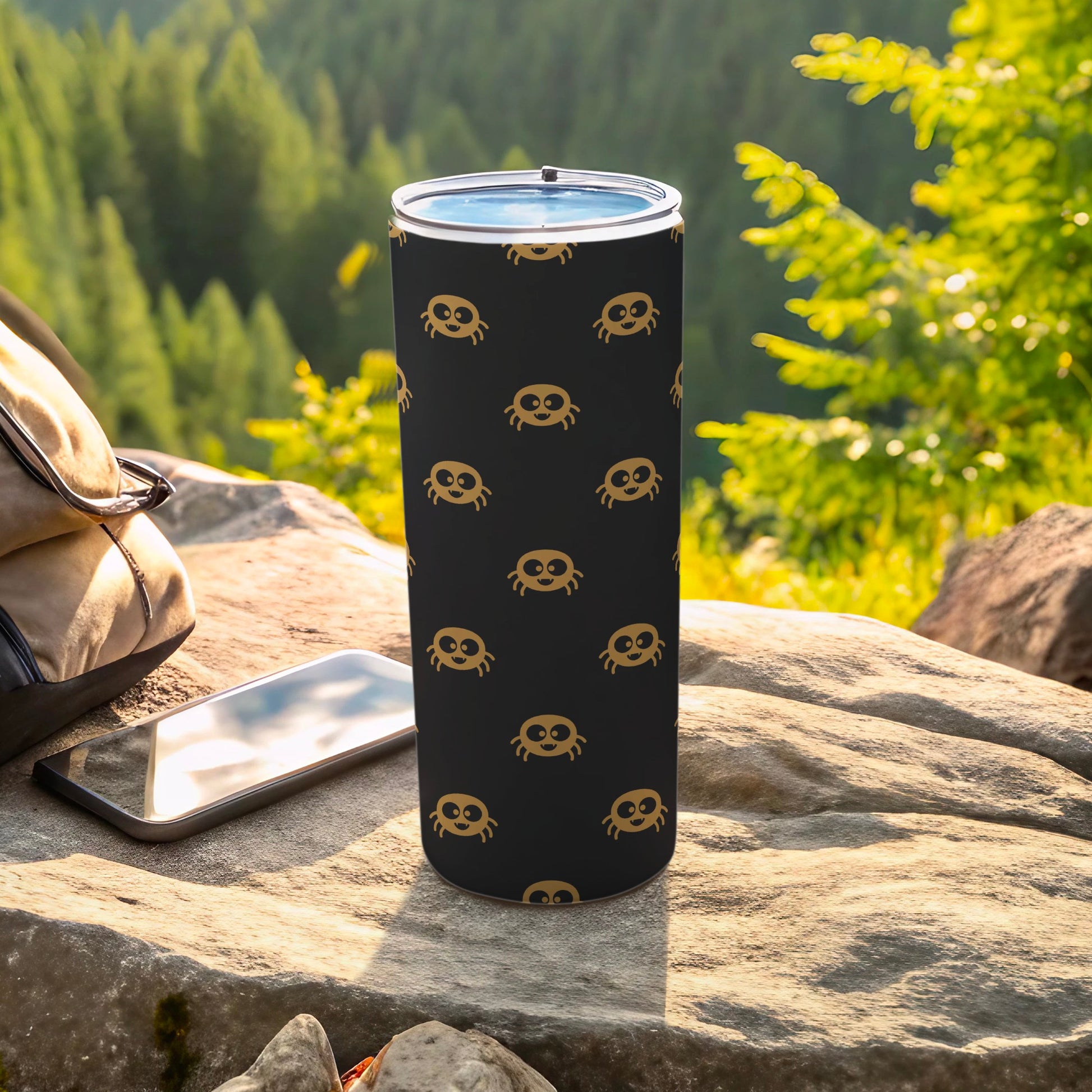 Black Golden Smiling Spider Creature Pattern Tumbler product type