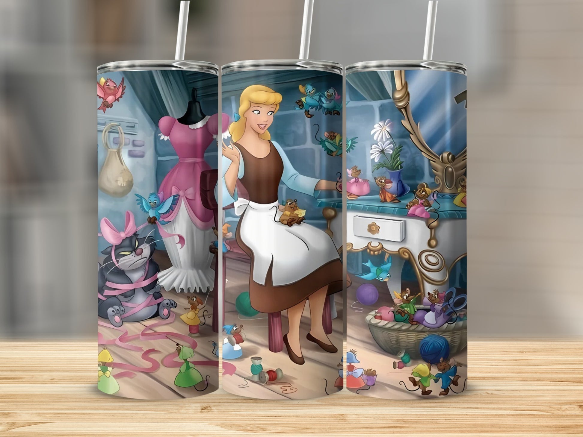 Cinderella Scene with Mice and Birds Tumbler Product