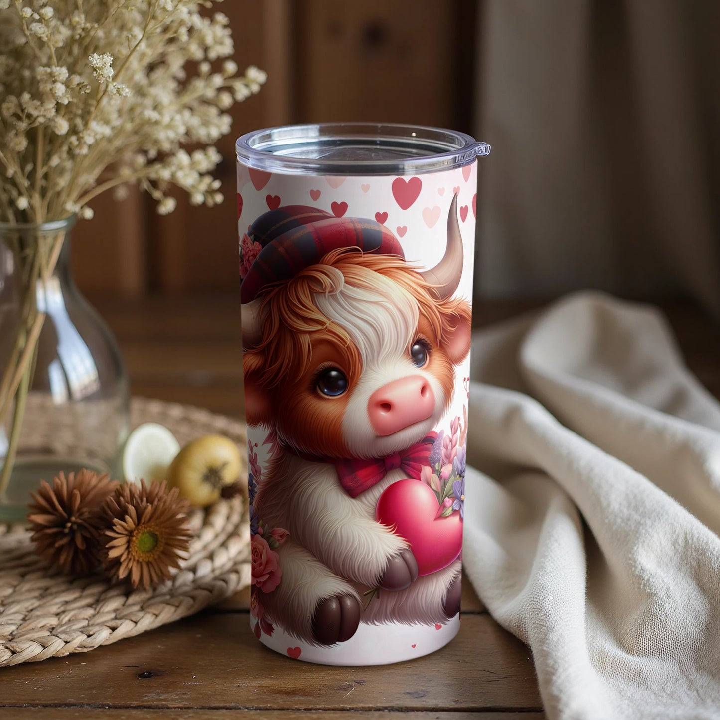 Cute Baby Highland Cow Floral Thermos Tumbler