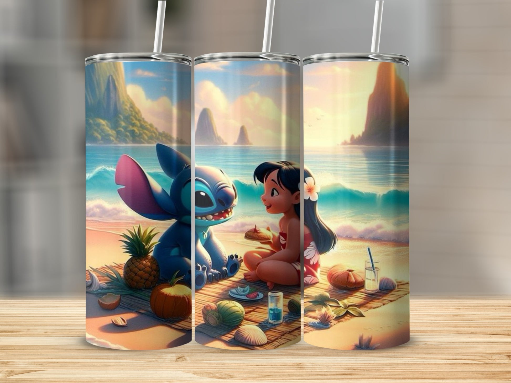Cute Beach Scene With Characters on Tumbler