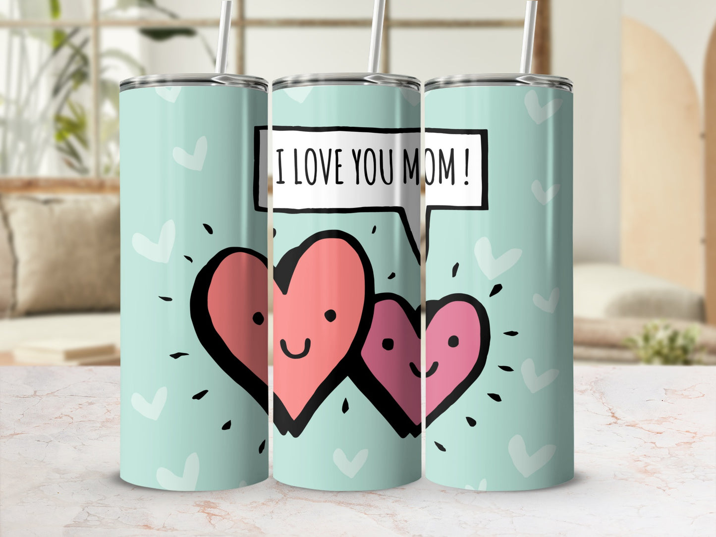 I Love You Mom Cute Heart Design Tumbler for Mother's Day