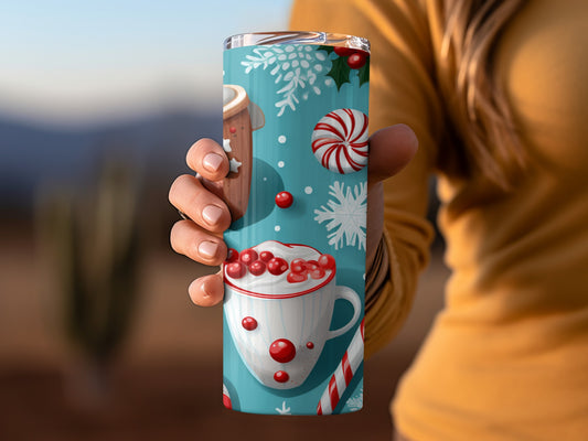 Festive Holiday Themed Travel Tumbler with Candy Canes