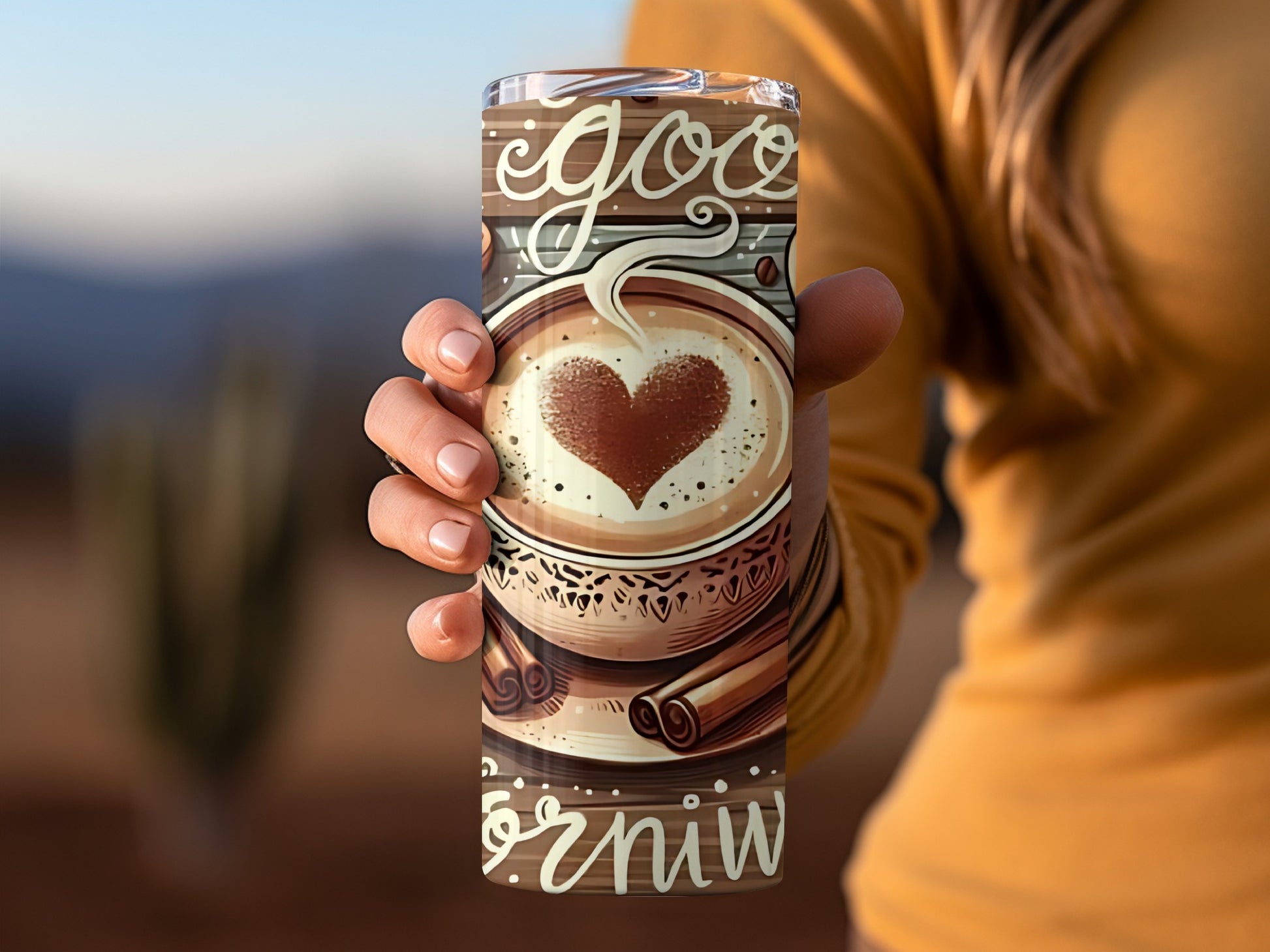 Good Morning Heart Coffee Cup Design Tumbler