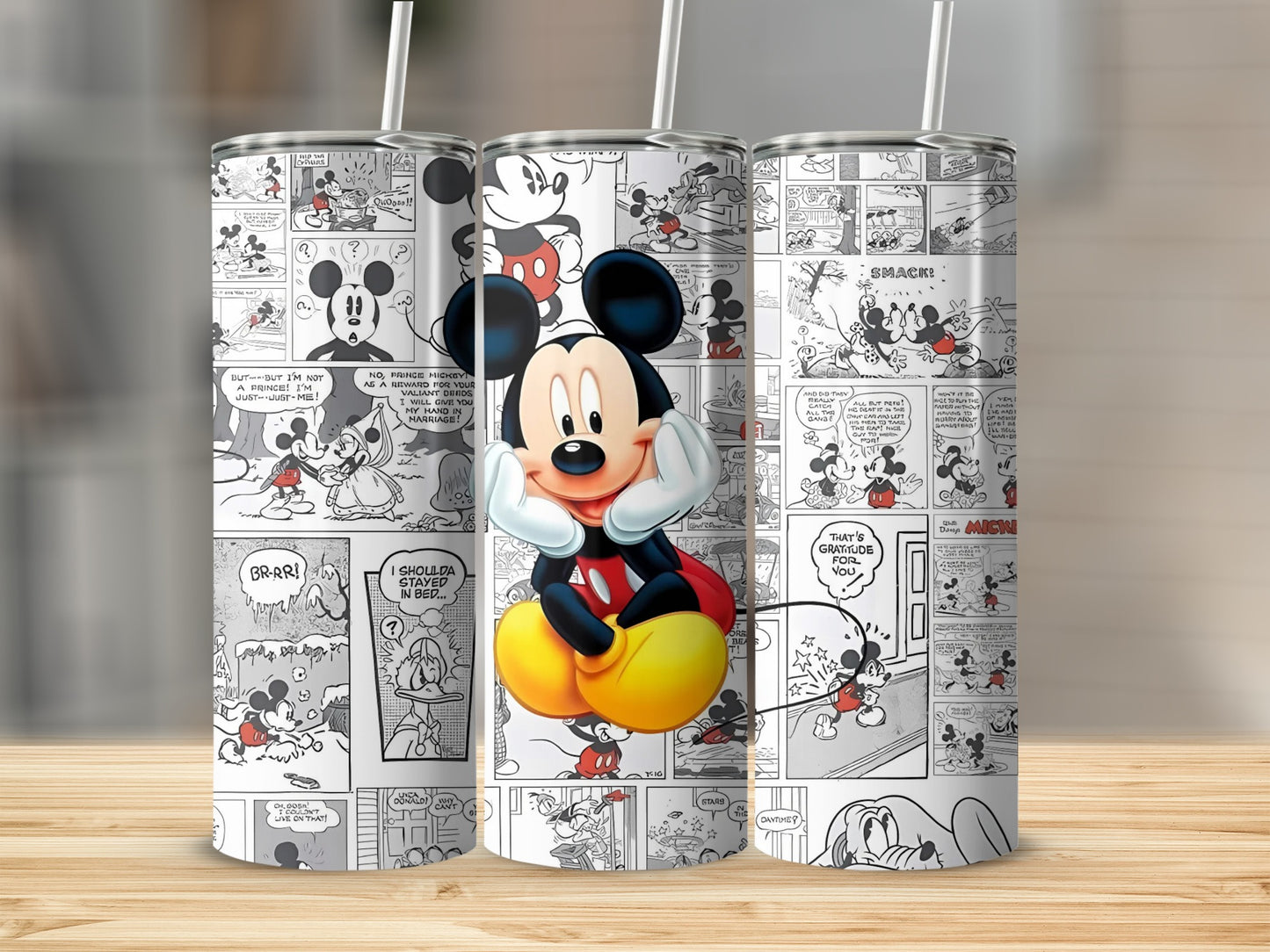 Mickey Mouse Comic Themed Travel Tumbler with Straw