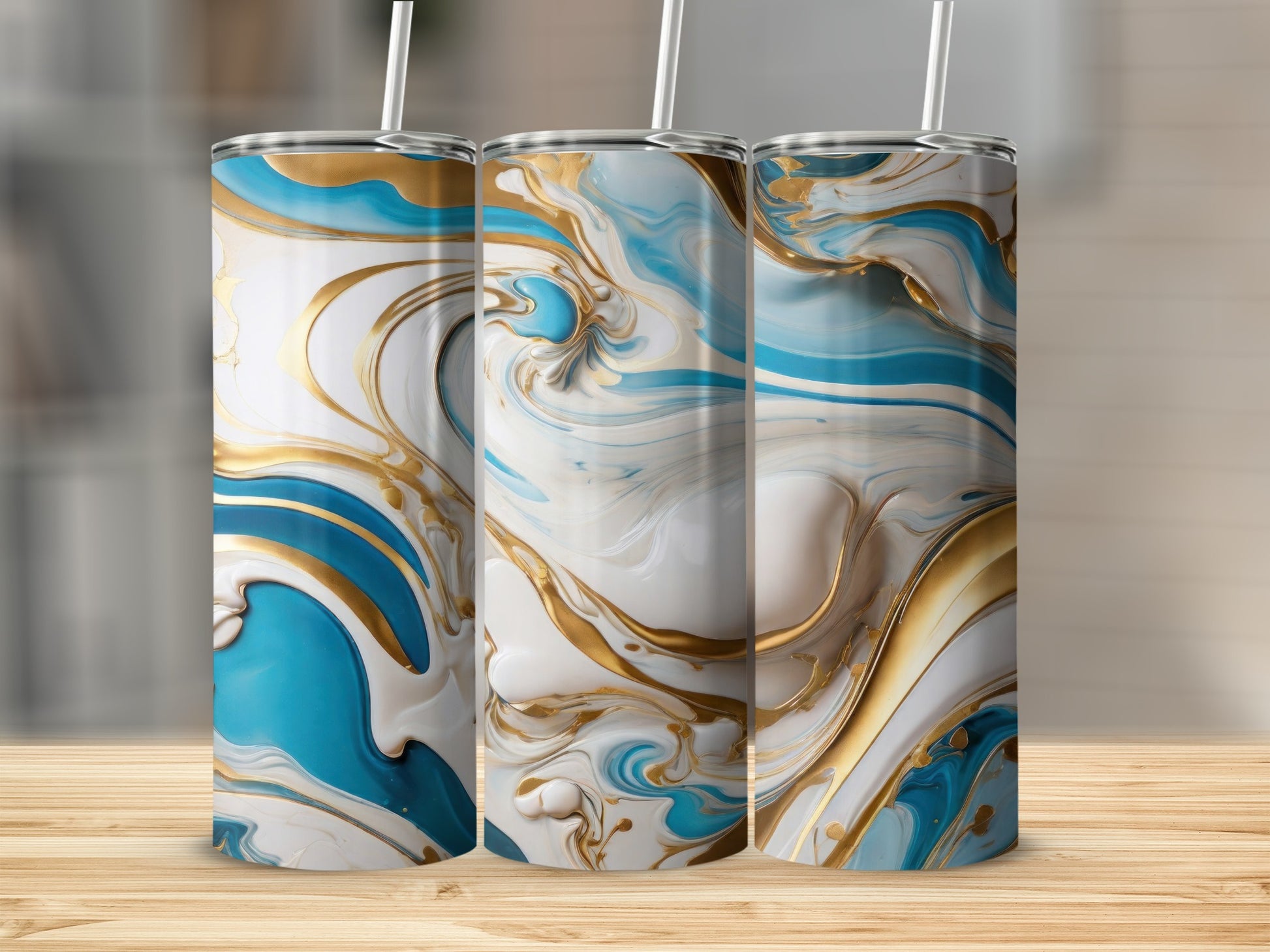 Abstract Blue Gold White Swirl Design Tumbler product type