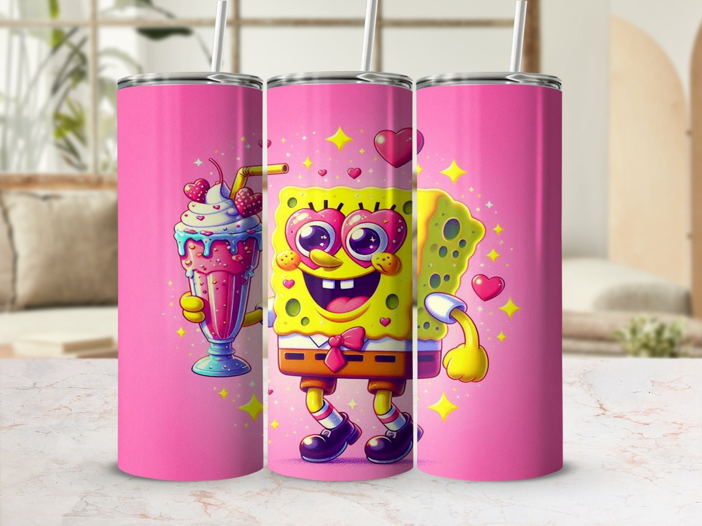 Adorable Character and Milkshake Design Tumbler