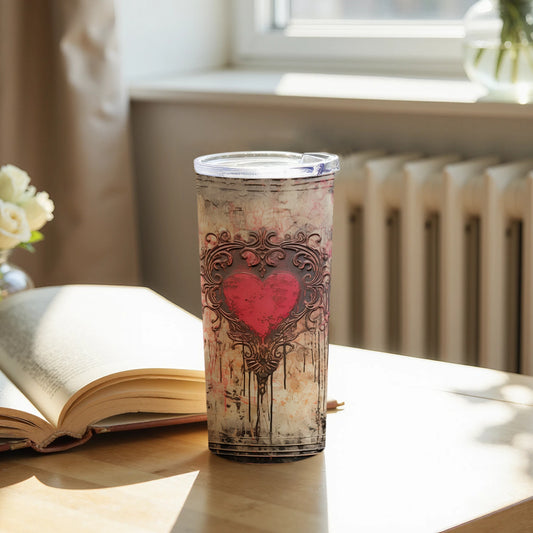Vintage Heart Artwork Travel Tumbler for Hot and Cold Beverages