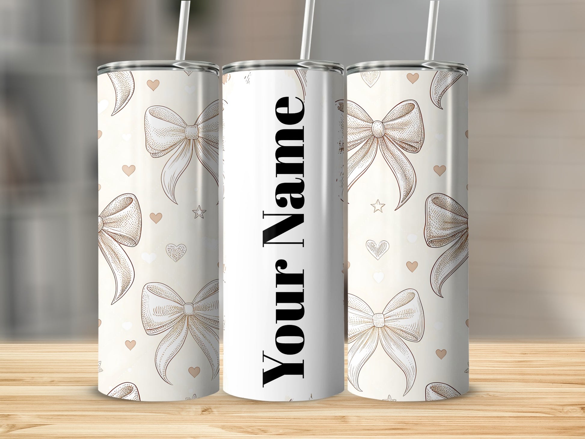 Personalized Bow and Heart Pattern Custom Tumbler